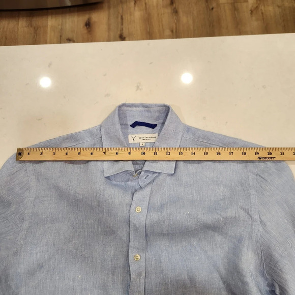 Teddy Stratford NY Shirt Mens Size 4 Large Blue 100% Linen Button Up/Zipper - Picture 8 of 11